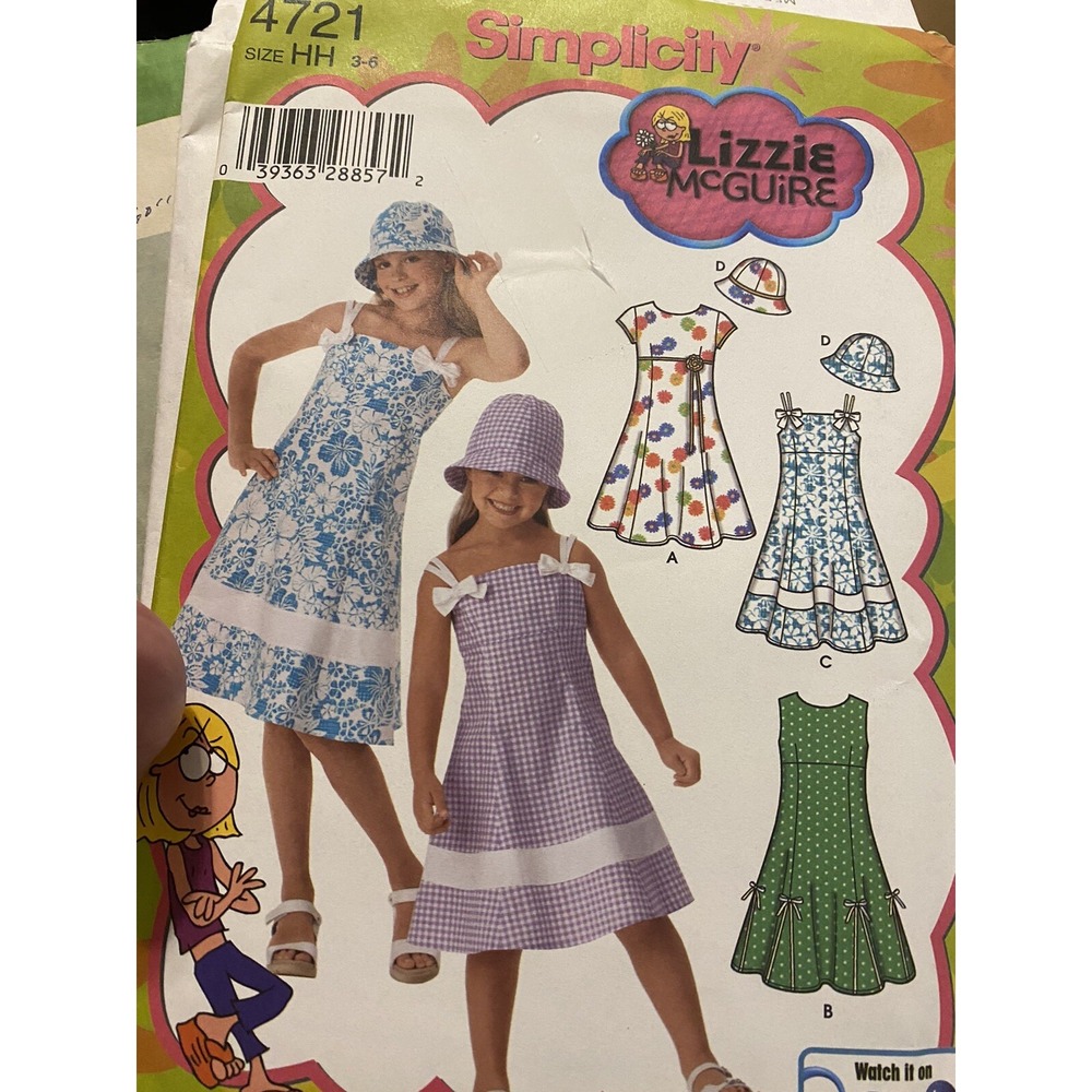 Lizzie McGuire Simplicity Sewing Pattern 4721 Girls Dress Hat Size 3-6 Uncut